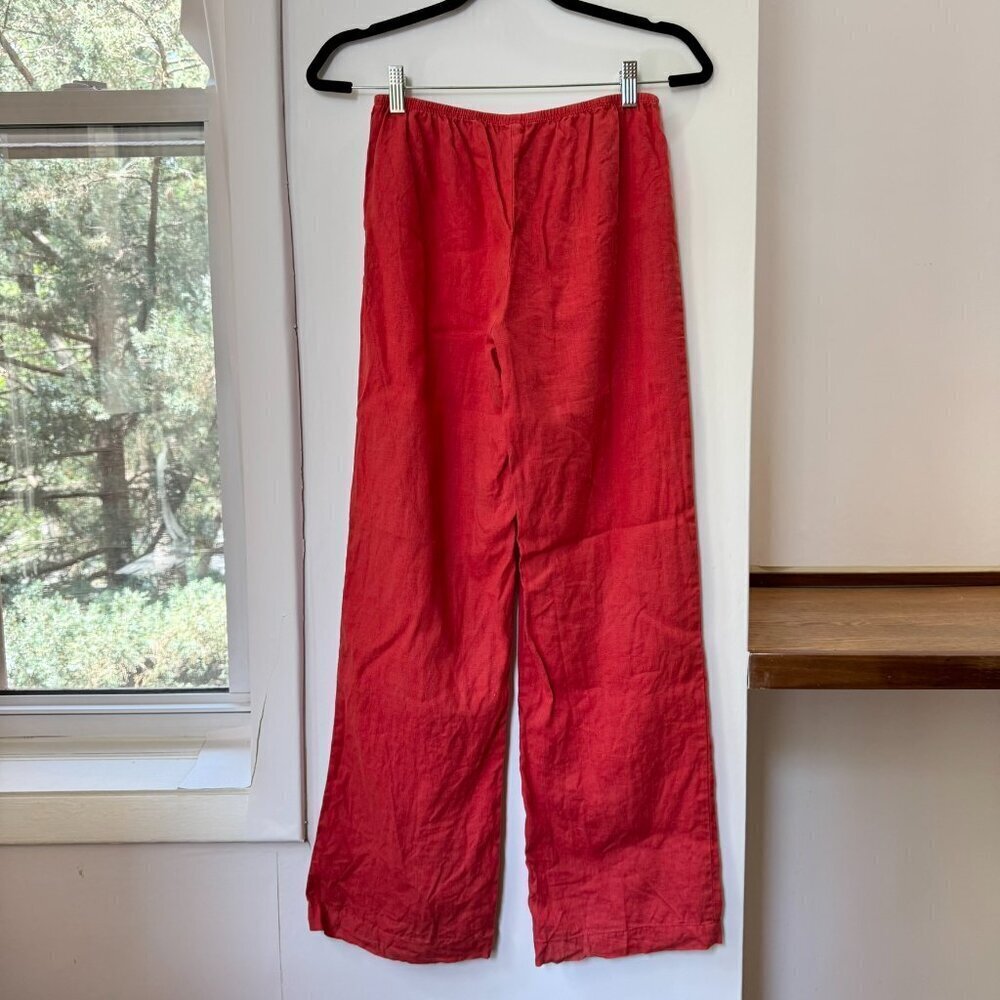 DONNI The Linen Simple Pants Wide Leg Pull on Trousers in Tomato Red - Picture 4 of 9